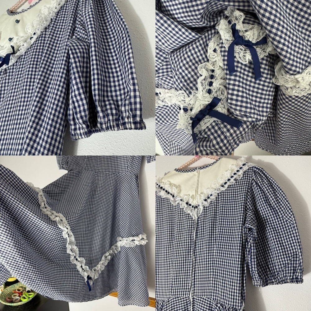 Vintage Jeri Bee navy blue gingham cottagecore dress size 10 - Picture 5 of 16